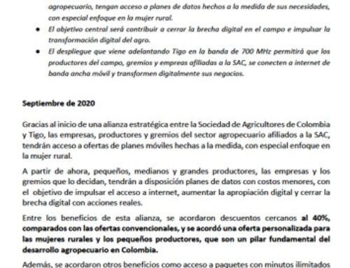 Tigo y Sociedad de Agricultores de Colombia inician alianza estratégica para acelerar la conectividad y apropiación digital en el campo colombiano