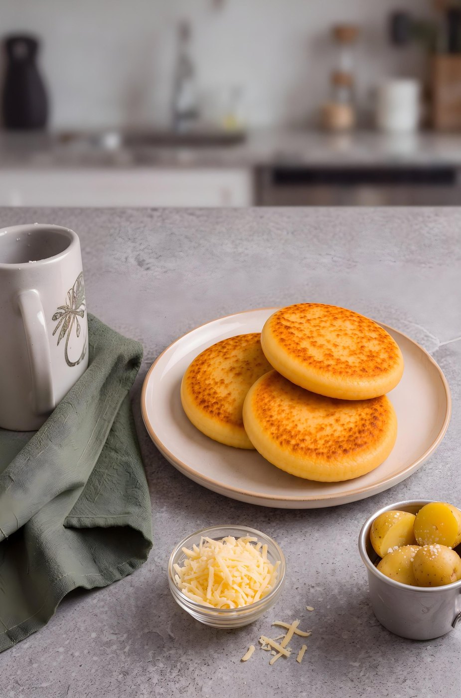 Arepas de papa Arepas de papa doradas rellenas de queso