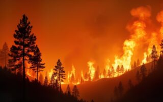 Incendio forestal consumiendo un bosque de noche